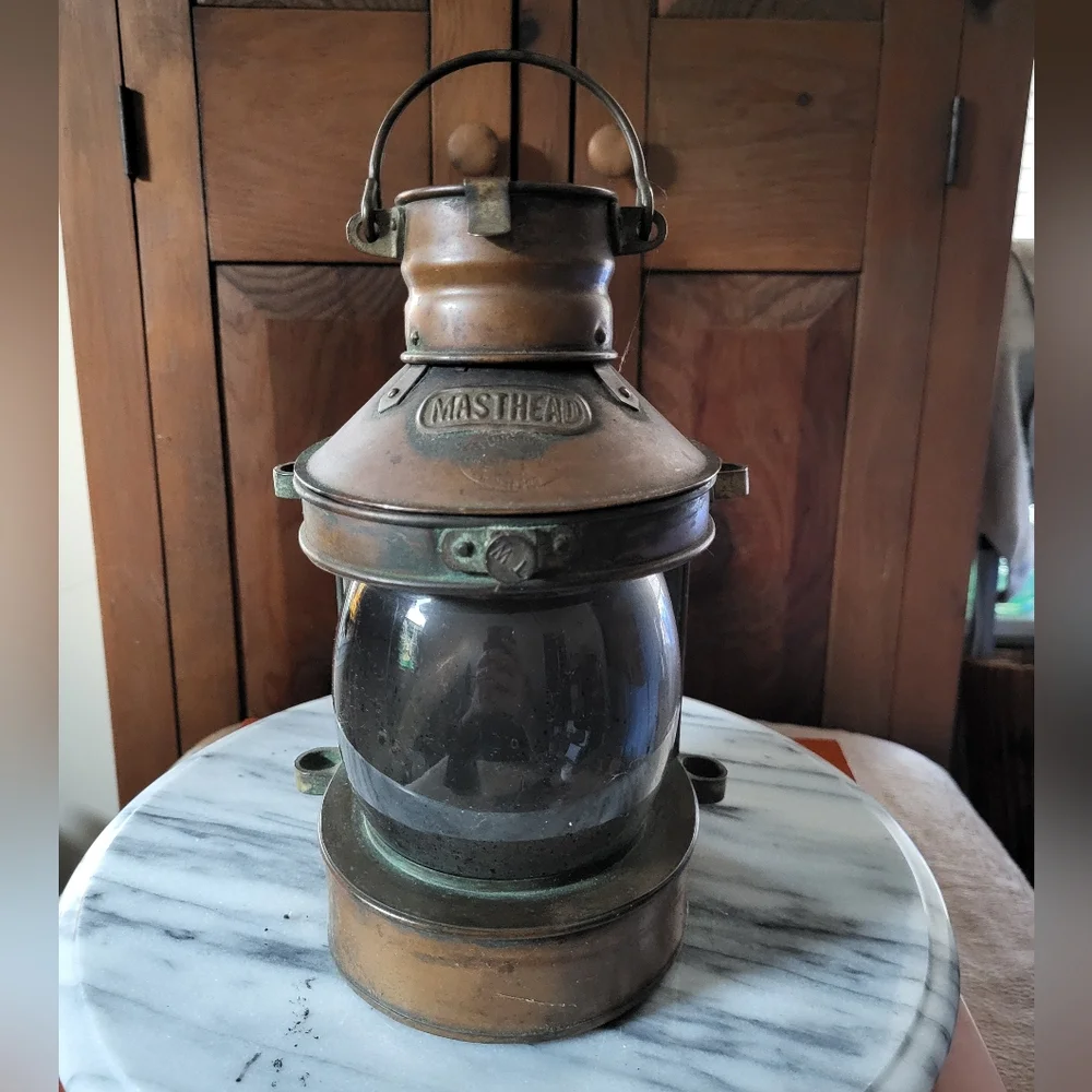 Brown Lantern with Glass Globe and Antique Accents - Picture 3 of 13